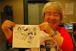 NHK FMのライブ番組に絵を送ったら、FAXの紙を持って下さった鈴木慶一さん。2015年。ライブはNHK内で公録されました。 
