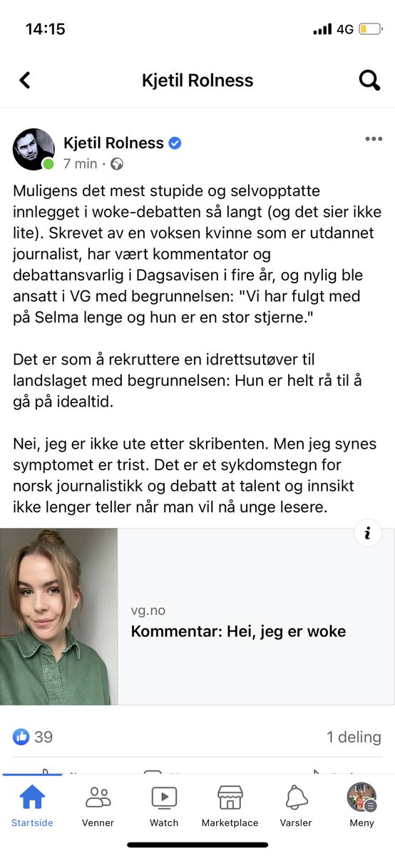 Kjetil står alltid til tjeneste for å gi et eksempel på hva jeg mener med at woke-debatten har blitt ekkel og skummel å delta i. Ikke bare er innlegget stupid, men jeg burde aldri fått jobb i VG. Men det er ikke å gå etter skribenten:)