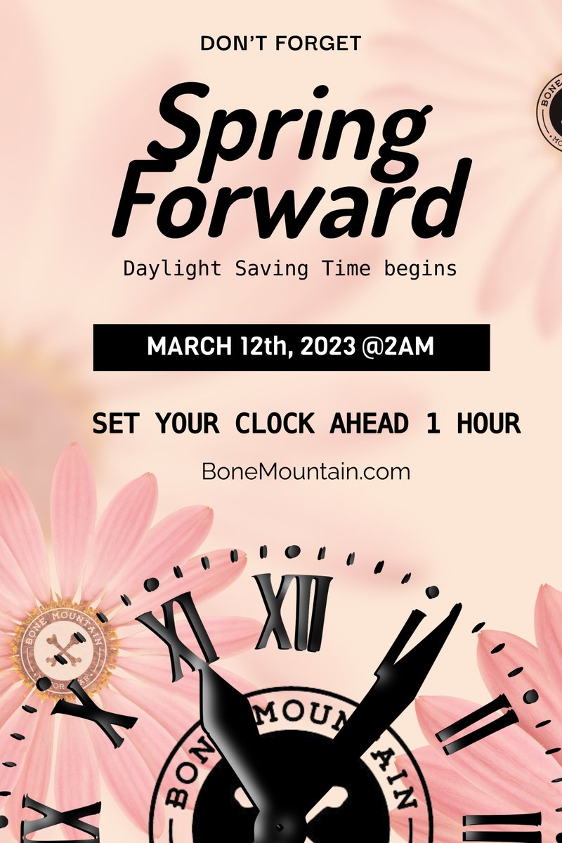 It's time to Spring Forward! That mean's we get an extra hour of daylight for riding! So change your clocks before you go to bed Saturday, change the oil in your bike, and get ready to ride!  #bonemountainmotorgear #springforward #timechange #moredaylight #motorcycles
