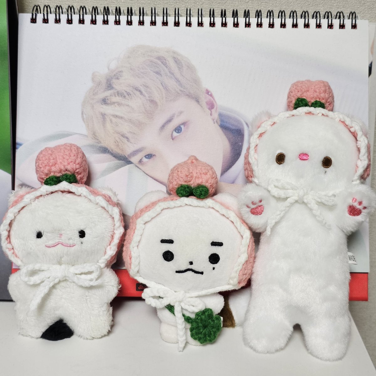 cham_outside's tweet photo. 얘들아 나에게..천사가 왓서....
밍님 포카 사는거에 껴서 뜽왕포카 샀는데 사랑이 같이 도착함..😭복숭도리삼형제가 되었어요 현제비 하나 씌우고 누구한테 씌워볼까하다가 베비황럿한테 씌웠는데 귀여워서 나 그대로 사망함 만드는거 정성 장난아닐텐데 너무너무 기뻐요😭😭충성하게뜸니다 https://t.co/RbTTcyvvDu