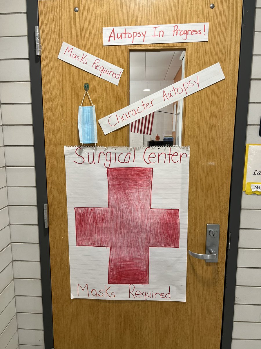 moalex1's tweet photo. Ms. Alexander’s 6th grade ELA class of doctors &amp; surgeons, performing a Character “Autopsy” (Analysis) of Salva Dut, one of the Lost Boys from “A Long Walk to Water” https://t.co/A9WKzfiP4G