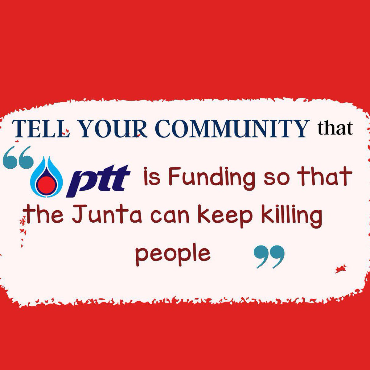TTFR__Myanmar's tweet photo. @pttplc_offgicial has been financially supporting the Myanmar Junta and it is like they are shooting a civilian. If PTT don’t stop, we will boycott PTT fuel stations from Myawaddy, https://t.co/bo3ds9lvz3