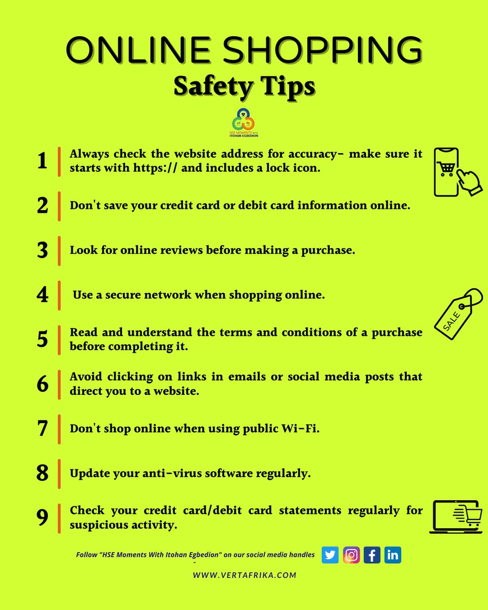 HSEMoments's tweet photo. Shopping online can be a convenient and efficient way to get things you need. Taking precautions when shopping online is important for your safety.

Following these safety tips will help to ensure you have a safe and secure online shopping experience.

#safety 
#onlineshopping https://t.co/sDwKoqJj5p