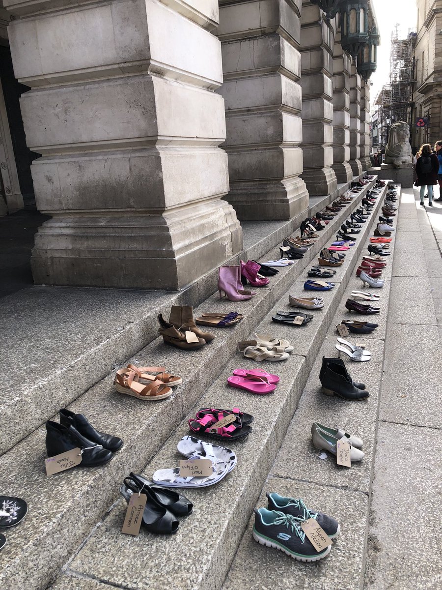 Powerful international women’s day event in Nottingham today ❤️ organised by @NEUnion members -
107 pairs of shoes each with the name of a woman murdered by a man in 2022. 
#countingdeadwomen
#EndViolenceAgainstWomen
#IWD