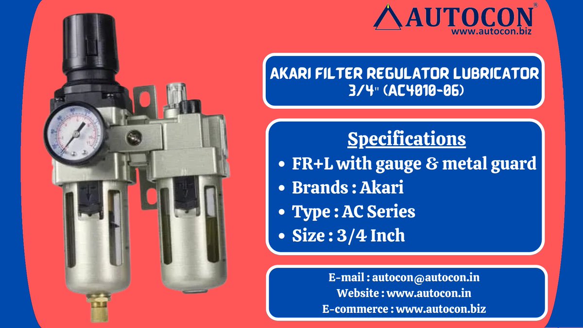 Autocon_Inst's tweet image. Buy Akari Filter Regulator Lubricator 3/4 Inch at : autocon.biz
#autocon #FilterRegulator #ecommerce
