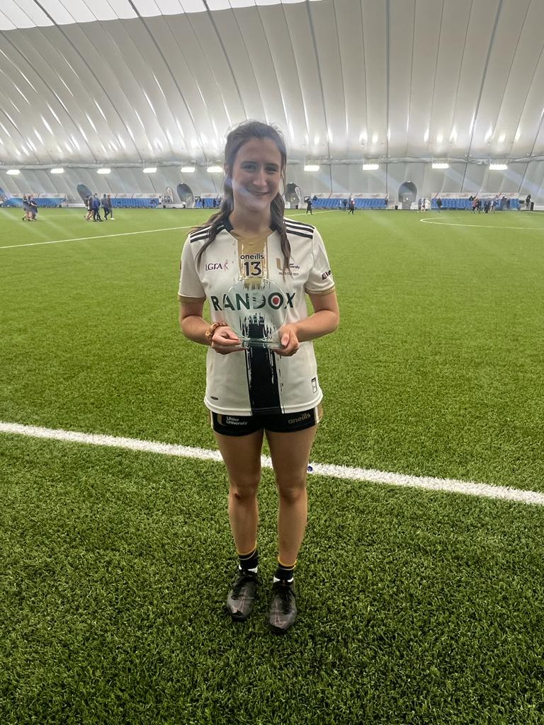 AntrimLGFA's tweet photo. Congratulations to @ulsterunigaa and especially our senior county players Ciara Brown, Aoife Taggart and Clare Emerson who won the @ladieshec Giles Cup by beating MTU 4-14 to 1-9.
Special mention to Maria O'Neill who picked up the Player of the Match award
#SaffsTogether 🟡⚪ https://t.co/vyBax4kxxj
