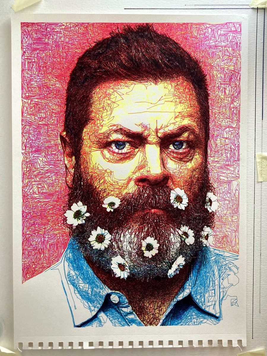 fernandes_s_m's tweet image. Portrait of Nick Offerman made with BIC pens and using my @idrawpenplotter machine.
#idrawpenplotter #plottertwitter #drawingbotv3