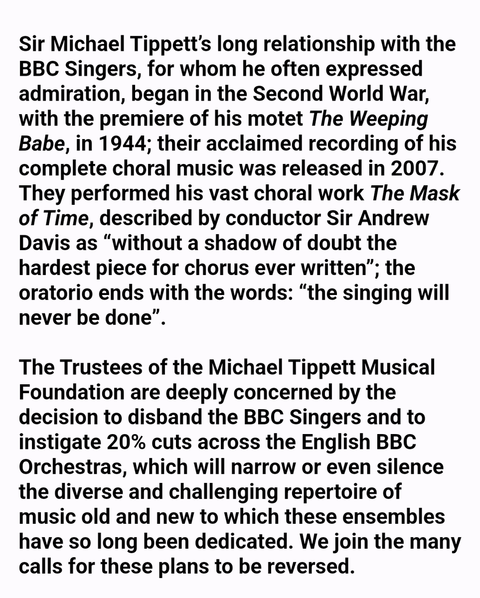 Michael Tippett Musical Foundation (@tippettmf) on Twitter photo A short statement from the Trustees of the Michael Tippett Musical Foundation about <a href="/BBCSingers/">BBC Singers</a> A short statement from the Trustees of the Michael Tippett Musical Foundation about <a href="/BBCSingers/">BBC Singers</a>