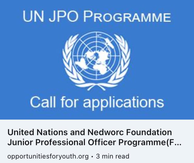 #jobalert

United Nations and Nedworc Foundation Junior Professional Officer Programme(Fully-funded and open to several nationalities)

Link bit.ly/3yyEFVb

 Closing 15 March!

#yemen #developmentjobs #ammanjordan #jpo #youngprofessionals #uncareers #undp #work eers