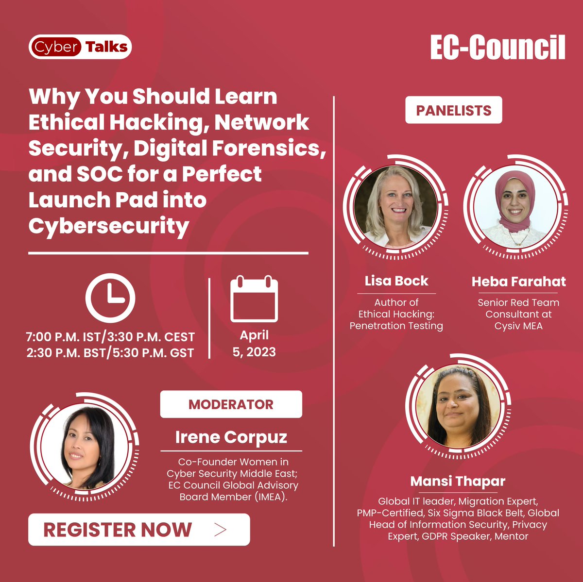 ECCOUNCIL's tweet photo. New #Webinar! Join us on April 5th with inspiring women who are leaders in #Cybersecurity who will discuss the core skills and #Security pathways to launch a #CybersecurityCareer amidst the changing #TechLandscape. Register now:  https://t.co/5kiOJ2Zt6I

#ECCouncil #CyberSkills https://t.co/JZ5fIG2p0M