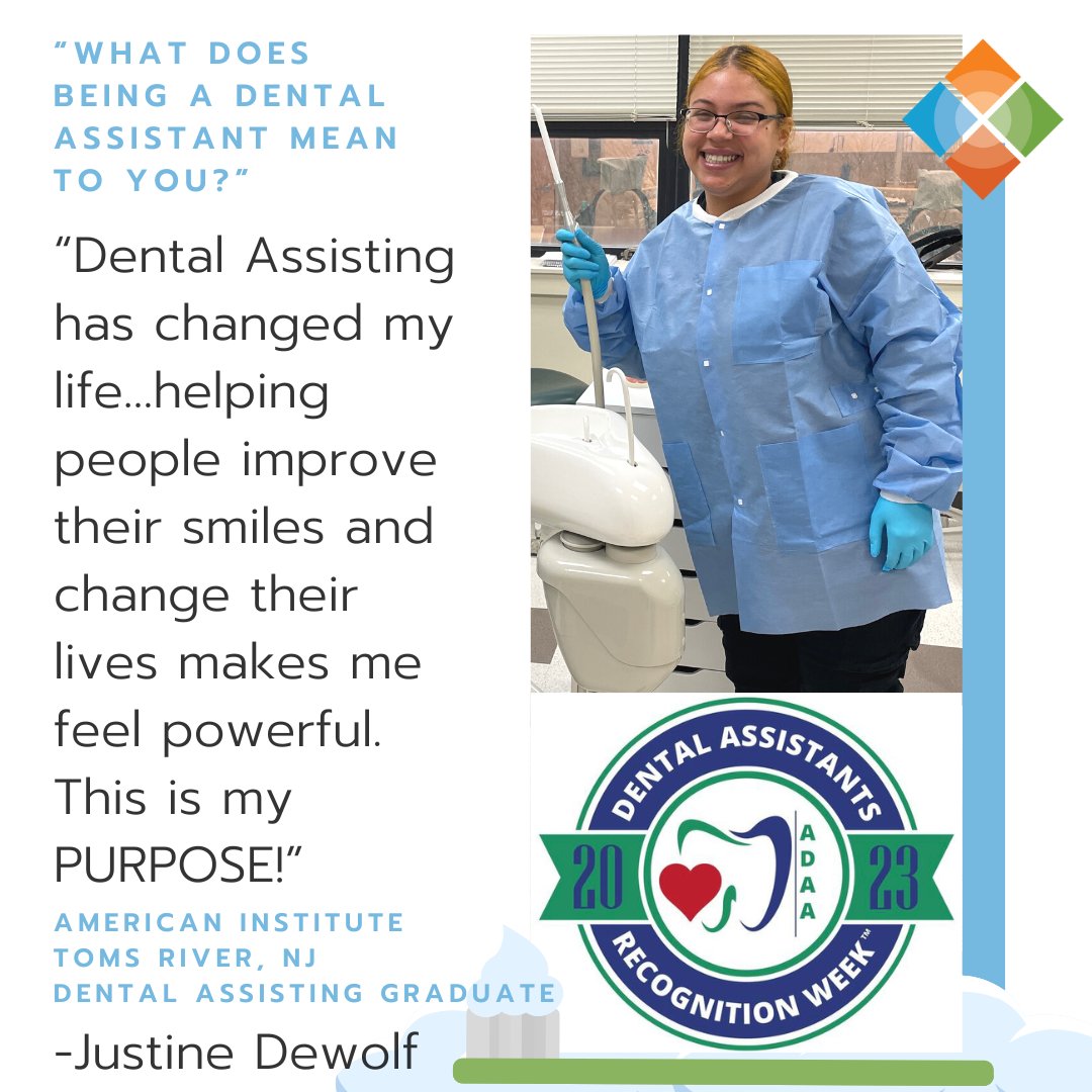 As we close out our 2023 #DentalAssistantsRecognitionWeek we have to say #THANKYOU to #AIGrad Justine from Toms River, NJ campus, who shows what #DentalAssisting is all about: having a heart to help others ❤️❤️🥰 🔥😘👏🏾
#AmericanInstitute #AIFamily #workwithpurpose #DARW DARW2023