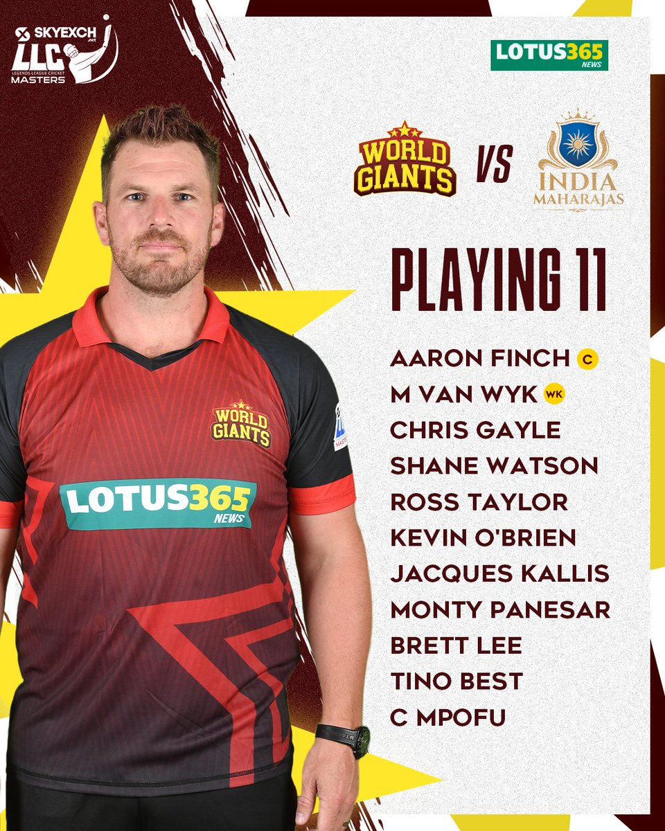 WorldGiantsLLC's tweet image. The giants have lined-up for the battle against the maharajas! 💪

@AaronFinch5 
@BrettLee_58 
#MorneNicoVanWYK
@henrygayle 
@ShaneRWatson33 
@RossLTaylor 
@MontyPanesar 
@KevinOBrien113 
@tinobest 
@jacqueskallis75 
@chrismpofzim 

@VisitQatar 

#LLCMasters #WGvsIM