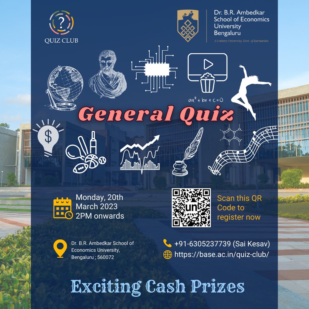 📣 Calling all quiz enthusiasts! 🧠🤔
🔍 Get ready to test your knowledge with our General Quiz Competition at BODH'23.
For more details: bit.ly/BODH23_Event-B…

#BODH23 #QuizCompetition #GeneralQuiz #CampusEvent  #RegisterNow #QuizEnthusiasts #BrainTeasers #basebanglore #baseu
