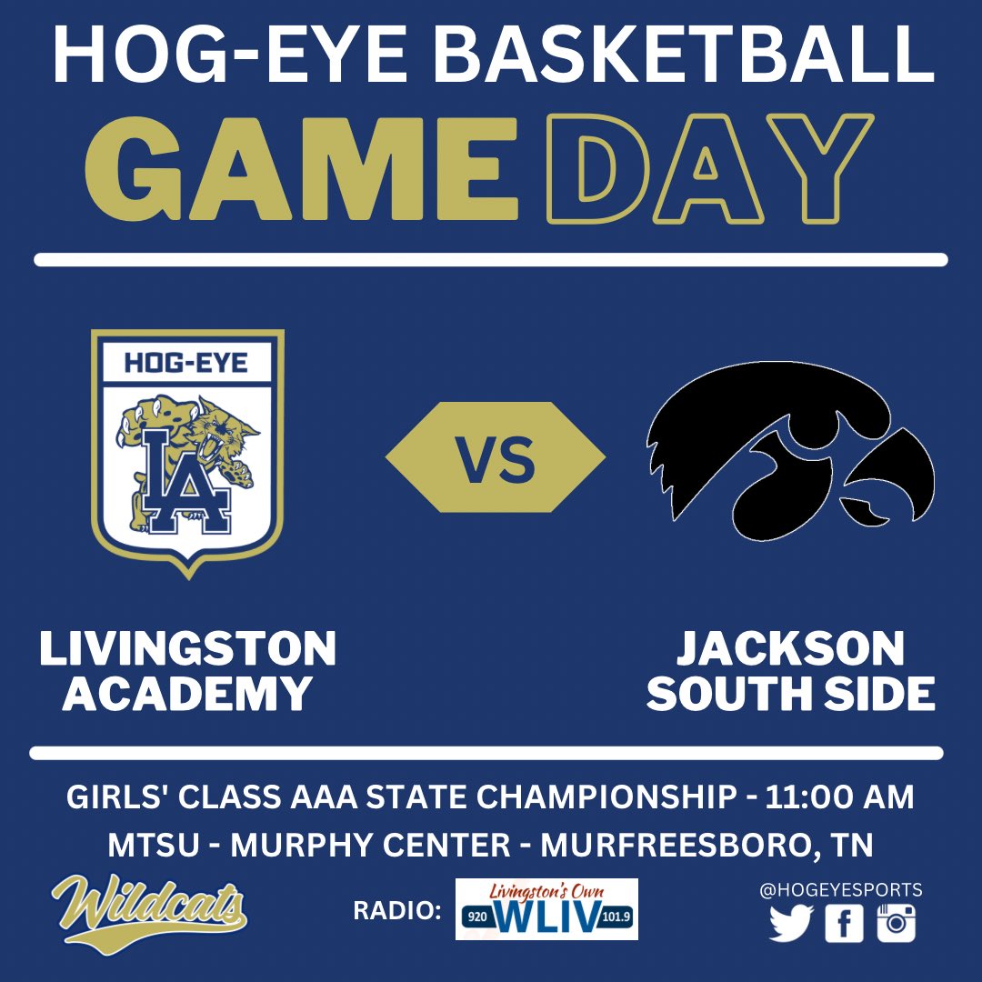 #HOGEYE vs Jackson South Side today for the Class AAA State Girls’ Basketball Championship.

⏰ 11:00 AM
📍 Murphy Center - MTSU 
📻 920wliv.com