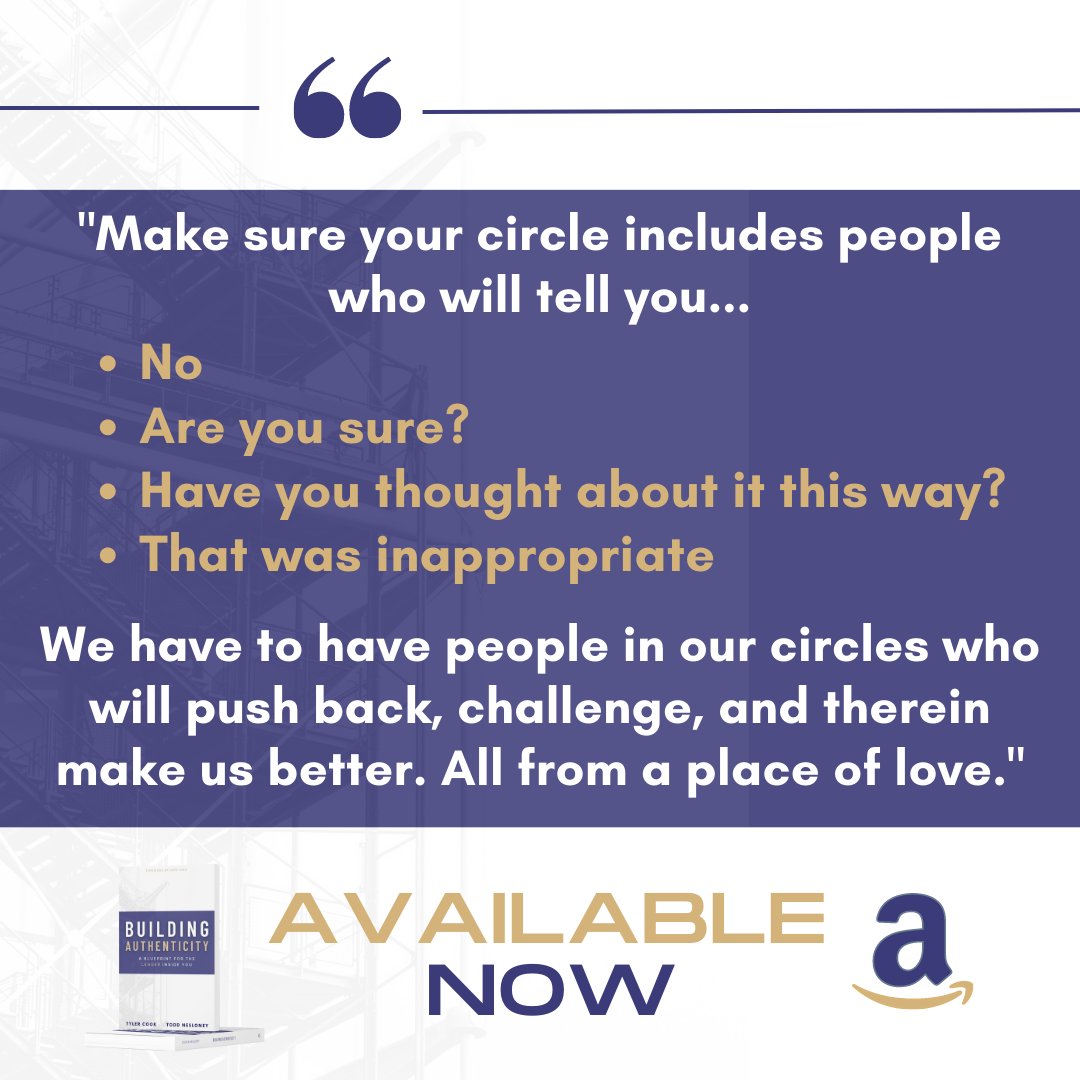 Who do you allow in your circles to influence you, encourage you, and speak truth to you?

Grab a copy of our new book #BuildingAuthenticity as we dive even deeper into the importance of this: amzn.to/3ytvOnC

Who you surround yourself with matters.

#Leadership #Leaders