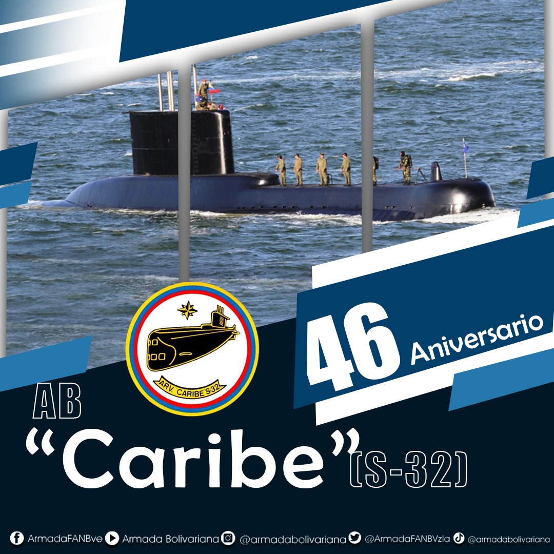 🔴 #11Mar || ¡Cada reto, un Triunfo! Hoy con orgullo la <a href="/ArmadaFANBVzla/">Armada_ve</a> felicita a la Dotación del Submarino <a href="/AB_S32/">Submarino AB CARIBE</a>, por arribar a su 4️⃣6️⃣ Aniversario #AlmaEnElAcero de la Armada Bolivariana, garantizando la Soberanía y Defensa de nuestra Venezuela Azúl. ¡Bz!

#SoyBicentenario