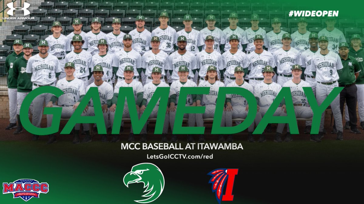 GAMEDAY. No. 9 <a href="/MCCEaglesBSB/">MCC Eagles Baseball ⚾️ 🇺🇸</a> opens up MACCC play in Fulton, MS, today vs the ICC Indians. First pitch is set for 1:00p.m. Watch it live at LetsGoICCTV.com/red 
#mcceagles
#findyourwings
#WIDEOPEN