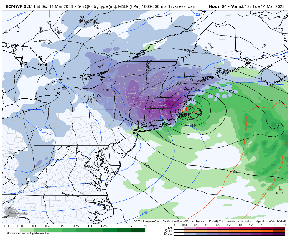 ryanhallyall's tweet photo. Looks like a huge snowstorm is on the way to portions of the northeast! 

Also, we've got severe weather on the menu today and tomorrow in the south. 

I'm covering all that &amp; more in today's video which will be up soon! https://t.co/BhAT1nkM4f