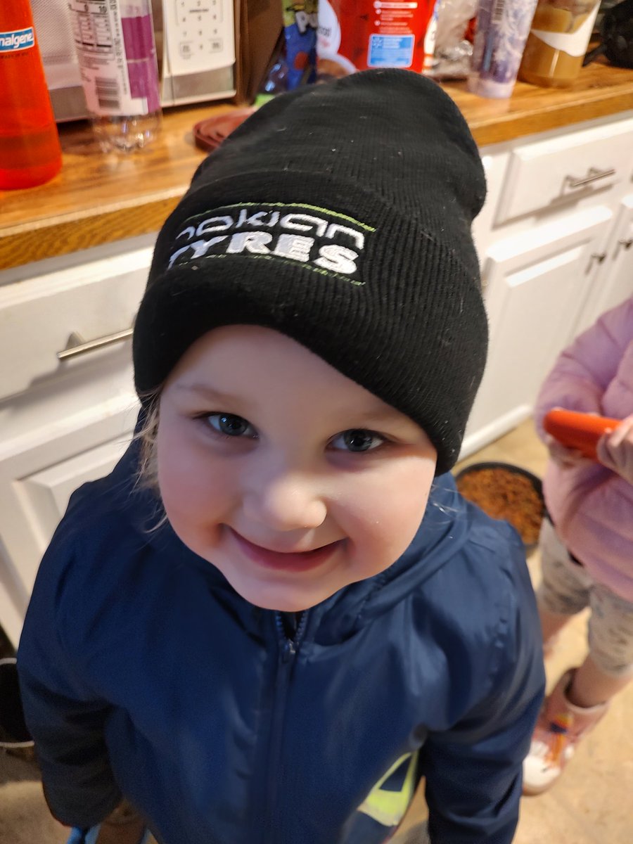 DanyLedda's tweet photo. @NokianTyresNA she stole dad's hat, but dad conquered the North Dakota blizzard with his set of WRG4!!! https://t.co/vrDwsOqIim