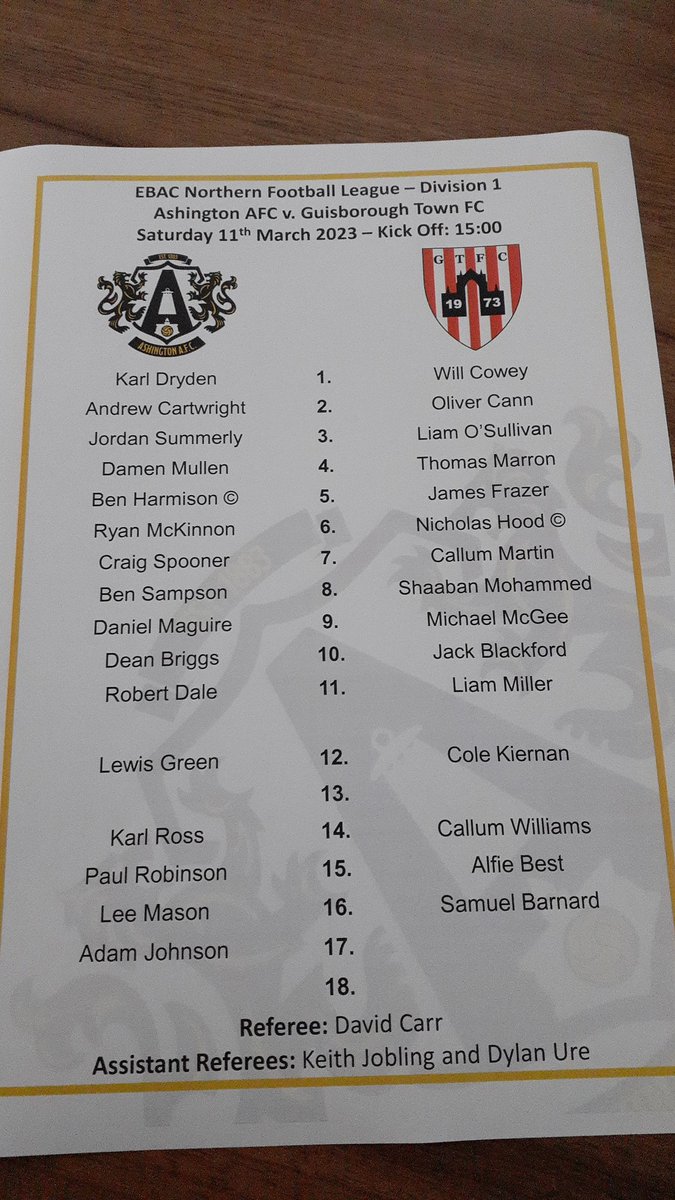 Ashington_FC's tweet photo. Todays teams #HowayTheColliers https://t.co/L48ZBuxAV1
