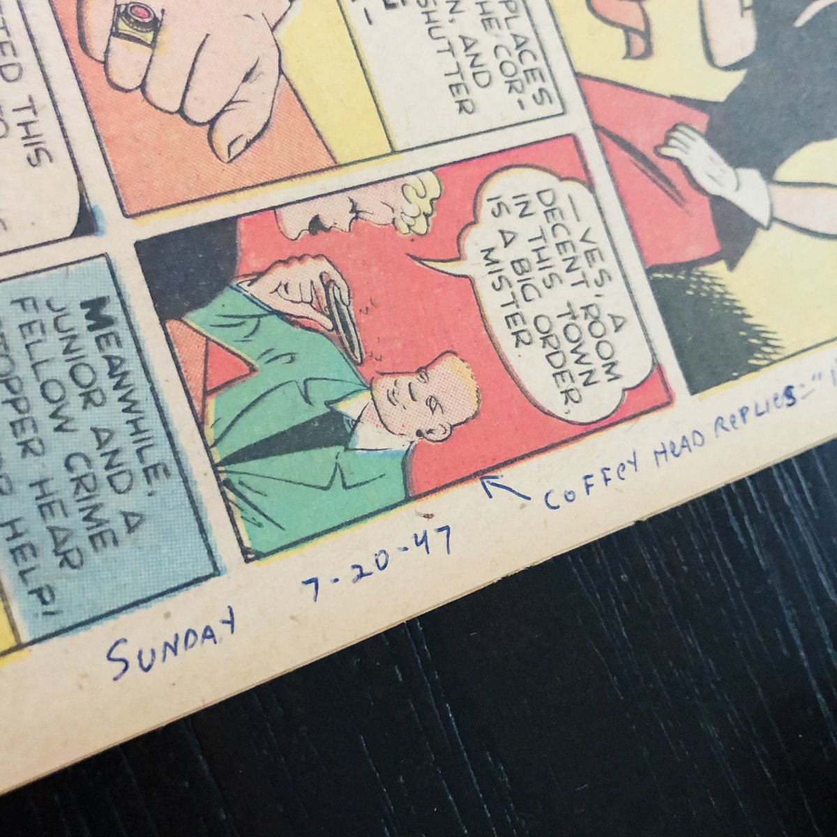 So I was paging through this #DickTracy #GoldenAge book from 1952 and I see all these notations on the edges 😊 with the date 1947 can someone tell me what this means? I’m loving reading through the notes 📝 
@Faustuszero @CBCCPodcast @RobWorst @mediummic