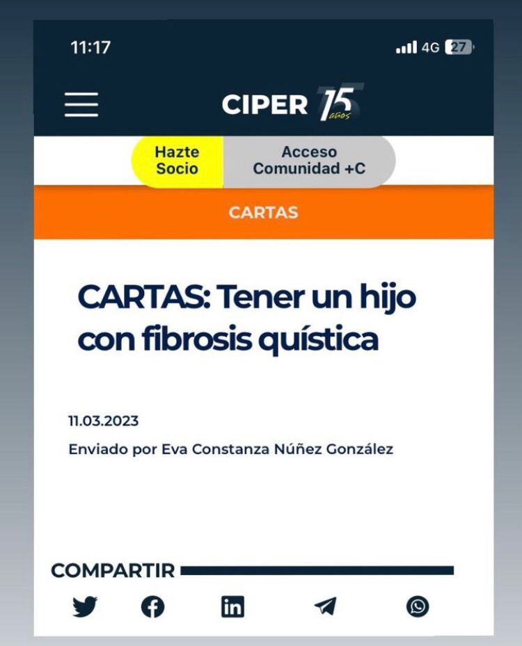 evanunezz's tweet photo. Publicación de carta en Ciper sobre Fibrosis Quistica y la demora en la respuesta del Estado de Chile: https://t.co/4eoPceIt15 
#moduladoresparachile https://t.co/aJa90hT9MJ