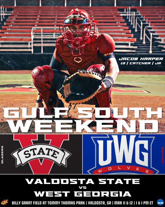 🔥🚨RED CLAY RIVALRY SERIES🚨🔥

🆚 <a href="/UWGBaseball/">UWG Baseball ⚾️</a> 

⏰ 1 &amp; 4 PM

📍Valdosta, Ga - Billy Grant Field at Tommy Thomas Park

📺 team1sports.com/vstateblazers/…

💻 vstateblazers.com/sidearmstats/b… 

🎙️ foxsportsvaldosta.com