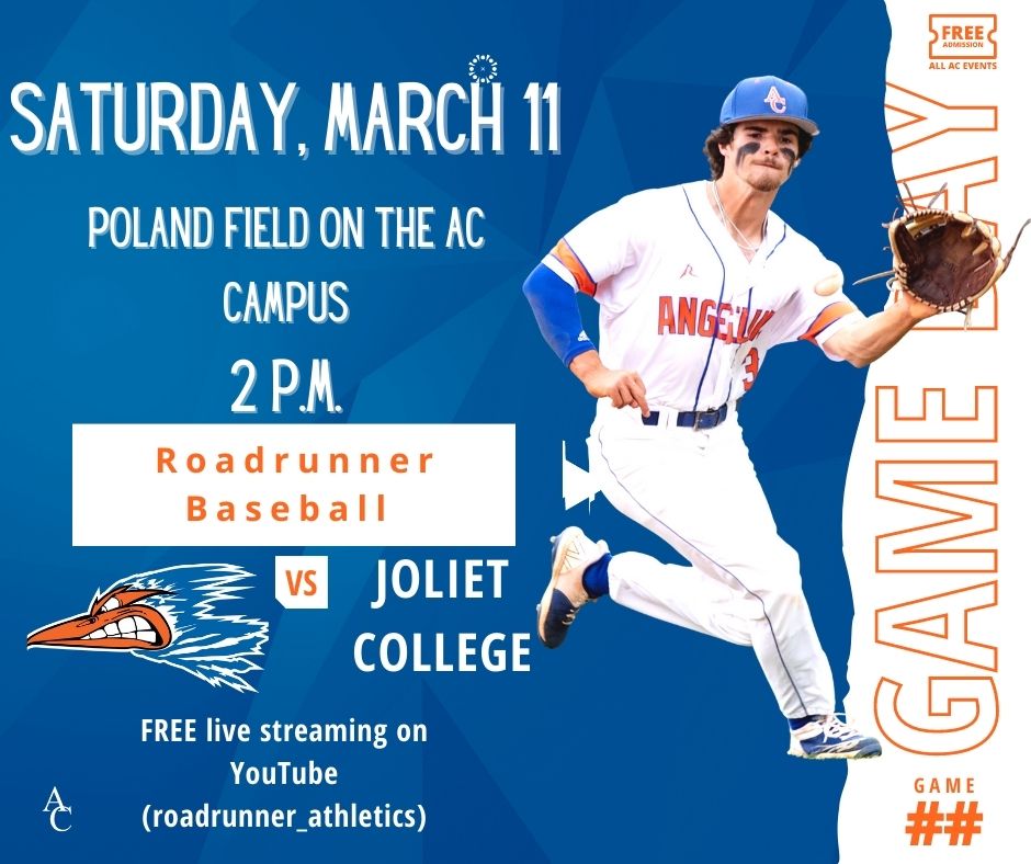 GAME DAY: Roadrunners hosting Joliet College, DH starting at 2 p.m., Poland Field. Live stream ONLY on AC Athletics YouTube channel (roadrunner_athletics). Admission to all AC Athletics events is free. @angelinacollege @RunnersBSB