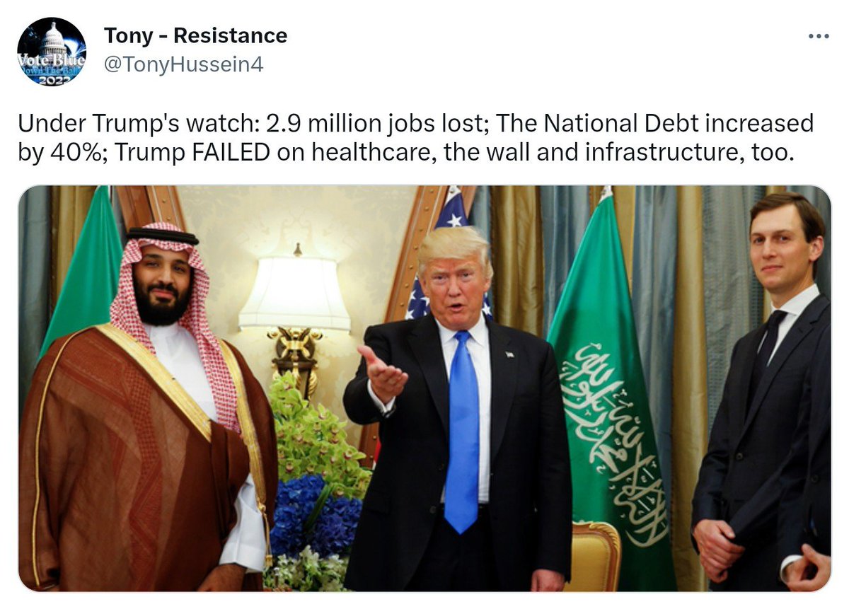 Jared and Trump sold out America to Saudi Arabia while the Republican Party looked the other way. Jared Kushner got $2 billion from the Saudis. Former President Donald Trump's golf courses hosted tournaments for the LIV league, backed by Saudi Arabia's sovereign wealth fund.