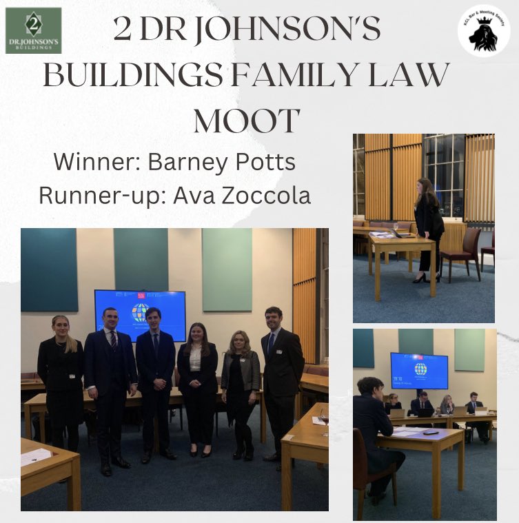 Our 2 Dr Johnson’s Buildings Family Law Moot took place on the 28th February 2023.

Congratulations to the winner Barney Potts and runner-up Ava Zoccola! Thank you to 2 Dr Johnson’s Buildings for sponsoring and judging this moot.