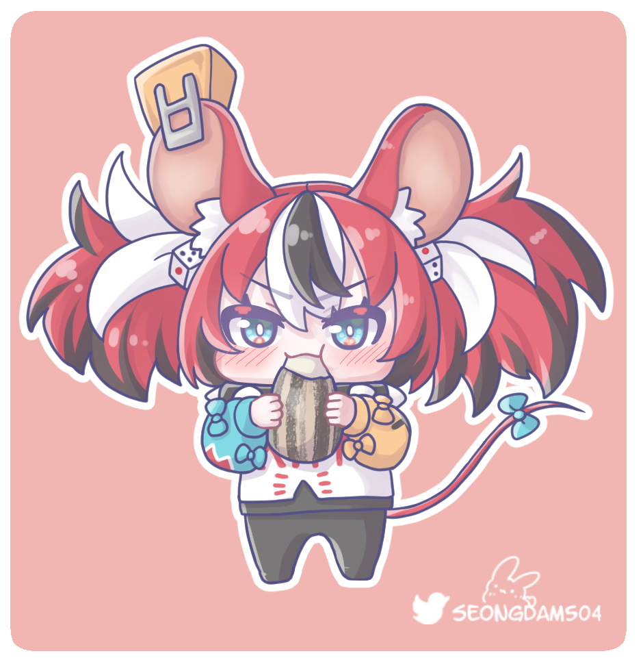 hakos baelz 1girl mouse ears animal ears chibi tail mouse girl red hair  illustration images