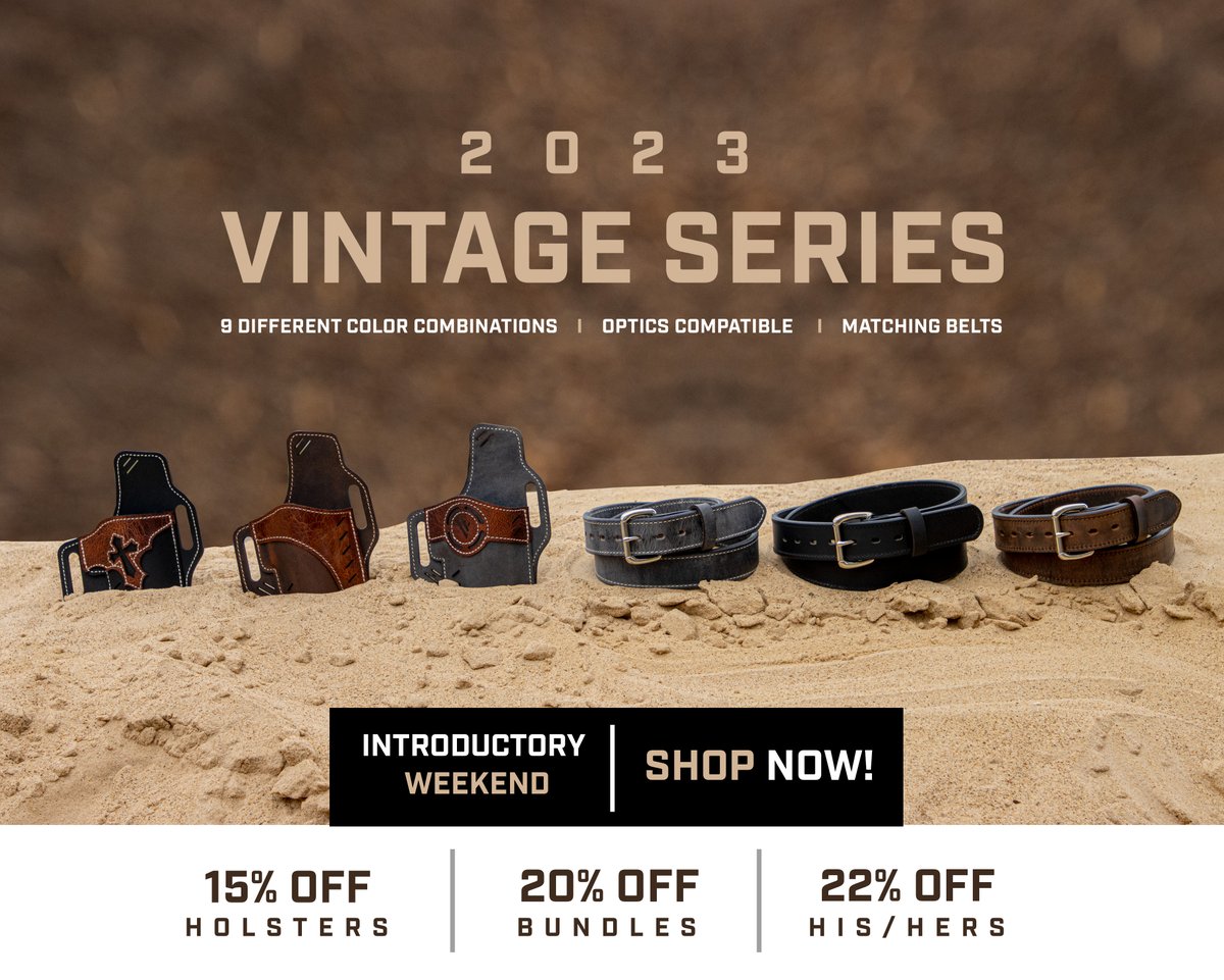 VersacarryUSA's tweet image. Upgrade with a new Vintage look🥃 Our 2023 Vintage Series is making a big appearance this Weekend with new releases and fresh deals. Explore the variety and find something that suits you🤝

Vintage Weekend Deals - versacarry.com/vintage-series…

#pewpew #edc #versacarry #sale #holster
