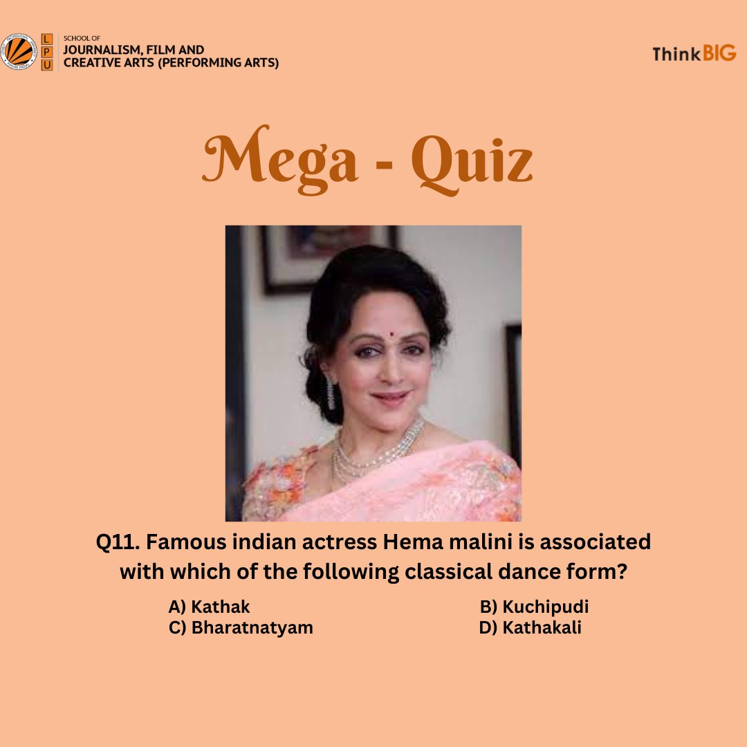 Mega-Quiz Competition 2023! 
on Instagram; instagram.com/lpuperforminga… 
The answer for yesterday’s quiz is B
Day-11th
Let's continue the game…

#lovelyprofessionaluniversity #Music #Theatre #Performingarts #musiccompetition  #socialsciences #quizcompetition #megaquiz