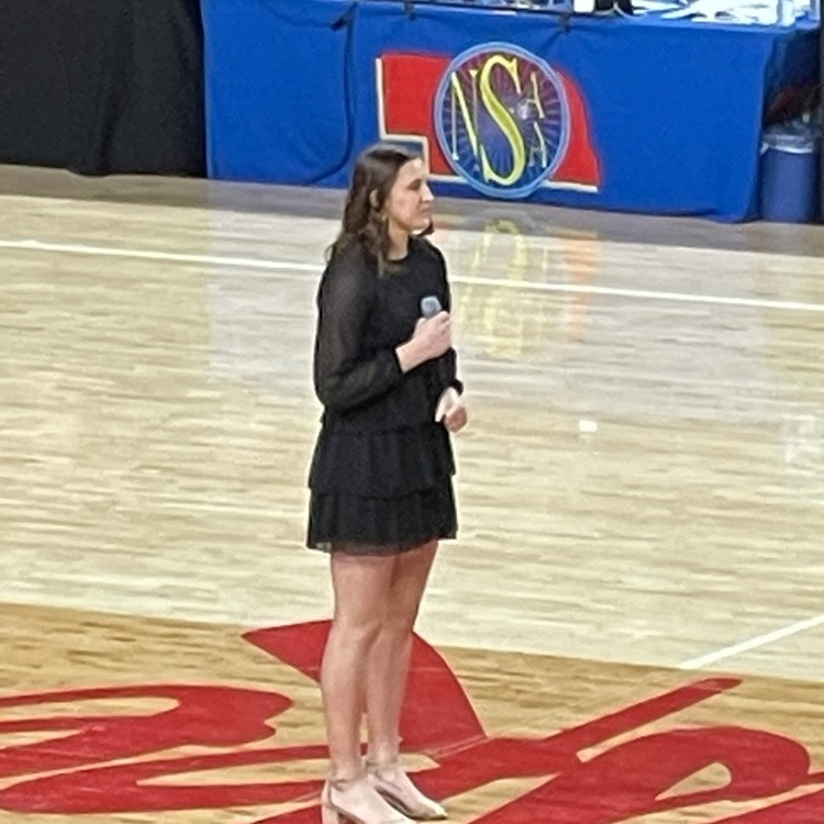 NPHS Senior, Carly Purdy was selected to sing the National Anthem prior to the Class D1 championship game st Pinnacle Bank Arena today. Great job!