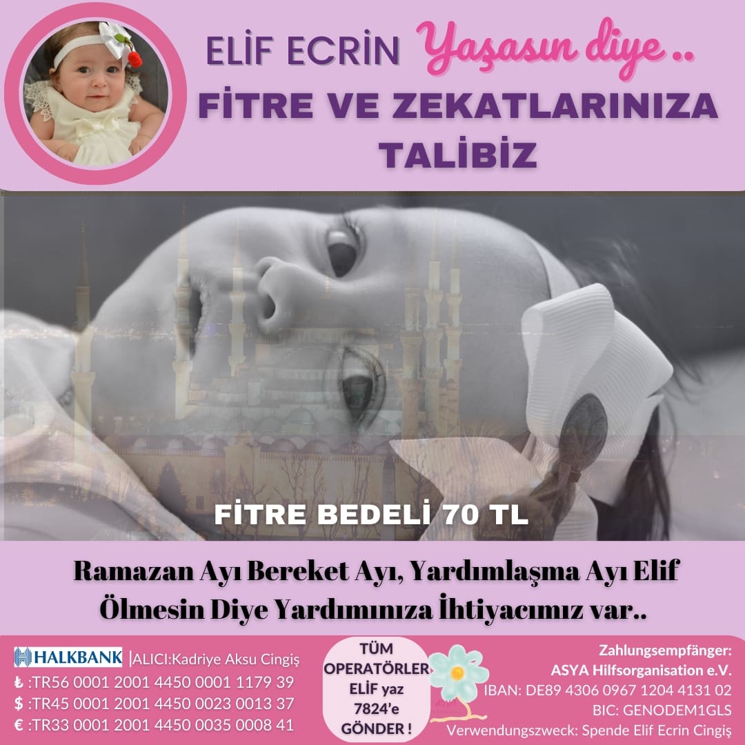 elifecrinkazand's tweet photo. Selam sana olsun ey Ramazan ayı ki, hiç bir ay seninle fazilette yarışamaz..🌙
Elif ecrin'in bu savaştan çıkması için  Fitre ve Zekâtlarınıza ihtiyacı var🌸
#zekat
#Ramazan 
#fitre 
#hayir https://t.co/OUANKOAelZ