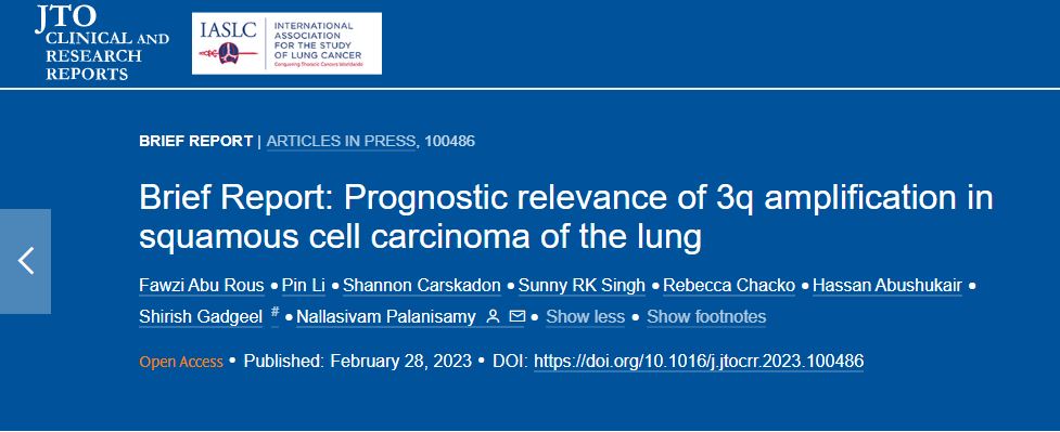 🚨Our paper "Prognostic relevance of 3q amplification in squamous cell carcinoma of the lung" is finally online on <a href="/JTOonline/">JTO & JTO CRR</a>!

I'm grateful for <a href="/ShirishGadgeel/">Shirish Gadgeel</a> &amp; <a href="/NALLASIVAMPALA6/">NALLASIVAM PALANISAMY</a> for mentoring me on this project!

Huge thanks to our⭐️team

🔗jtocrr.org/article/S2666-…

Tweetorial👇