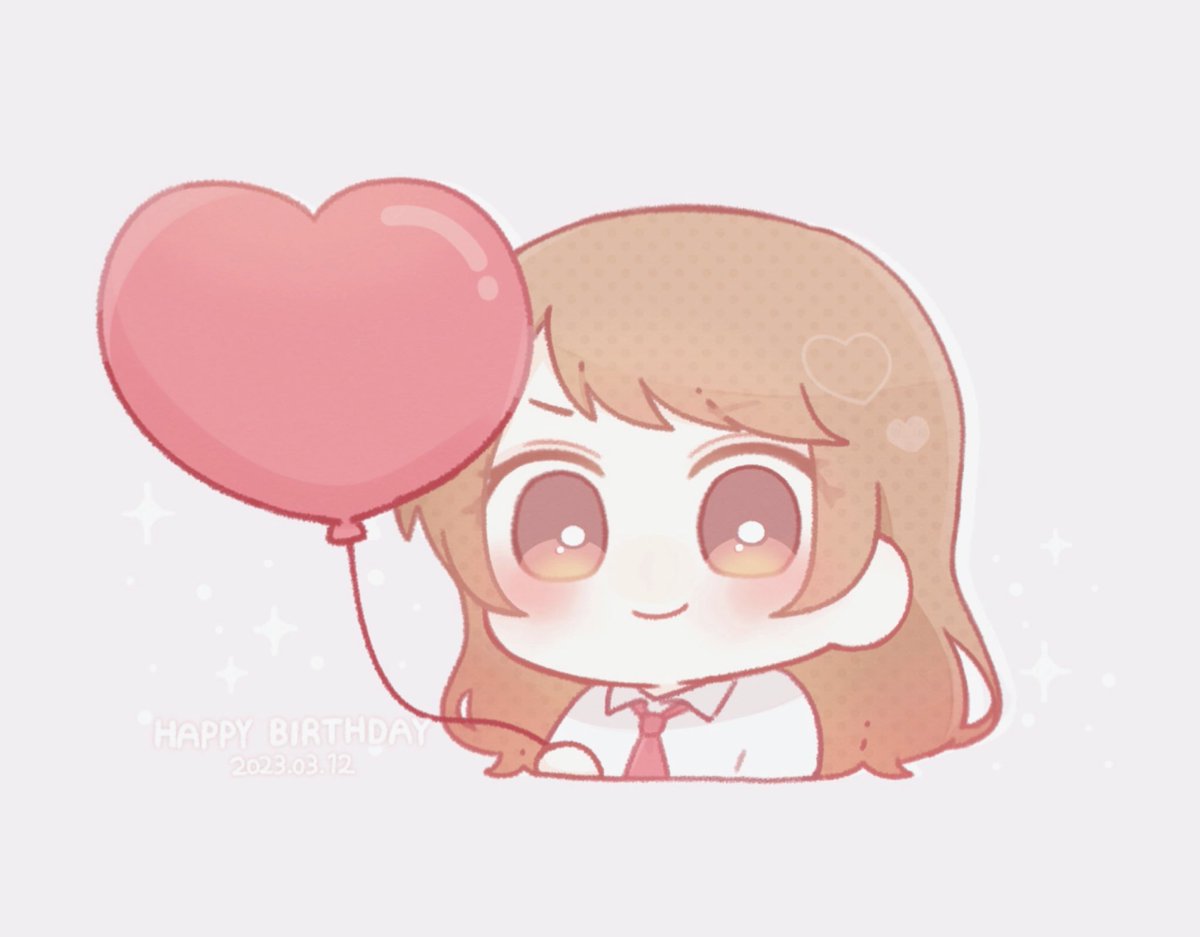 1girl solo necktie chibi smile brown hair balloon  illustration images