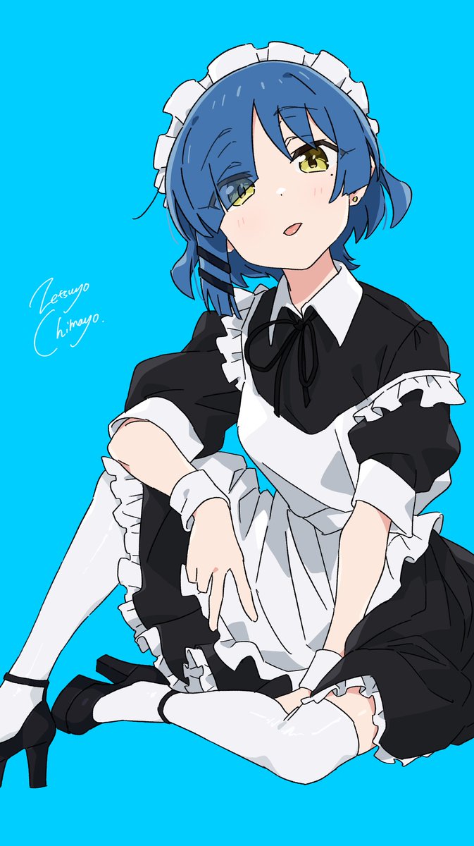 1girl maid solo maid headdress mole under eye blue hair alternate costume  illustration images