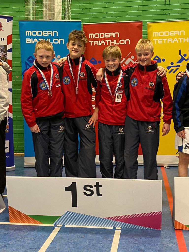 KingsCollPrepCC's tweet photo. Such a fantastic achievement! Our Year 7 boys have just become NATIONAL CHAMPIONS at the 2023 British Schools Modern Biathlon Championships 🥇 🏆 
What a day for them @AbbeySSC @PentathlonGB @SSAA_athletics @SchoolAthletics @KingsHallSchool @KingsTaunton @PixieFoad https://t.co/ZR1zWa58O0