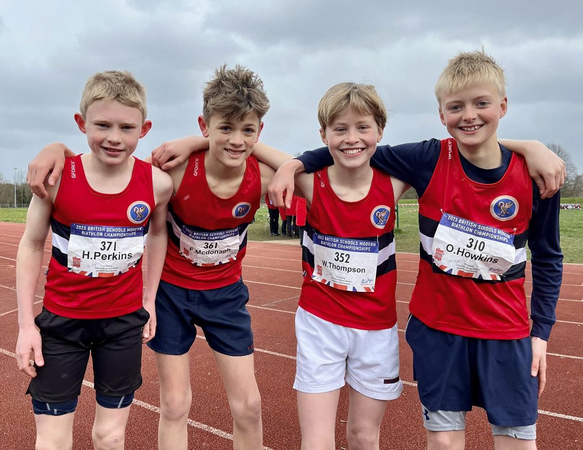 KingsCollPrepCC's tweet photo. Such a fantastic achievement! Our Year 7 boys have just become NATIONAL CHAMPIONS at the 2023 British Schools Modern Biathlon Championships 🥇 🏆 
What a day for them @AbbeySSC @PentathlonGB @SSAA_athletics @SchoolAthletics @KingsHallSchool @KingsTaunton @PixieFoad https://t.co/ZR1zWa58O0