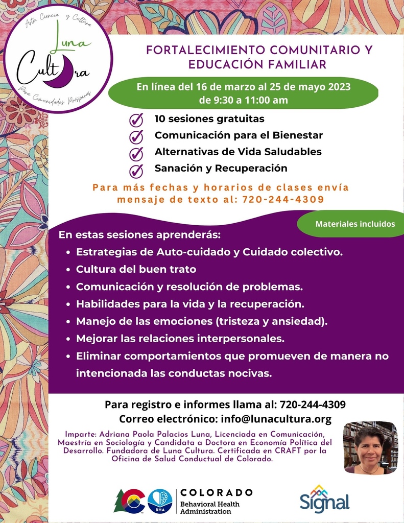 Clases de Fortalecimiento Comunitario y Educación Familiar con @LunaCultura

En línea, gratuitas, materiales incluidos. 

Iniciamos el jueves 16 de marzo. 

Registro en el siguiente enlace: 

docs.google.com/forms/d/e/1FAI…

#LunaCultura
#Bienestar
#Recuperación
#SanaciónColectiva