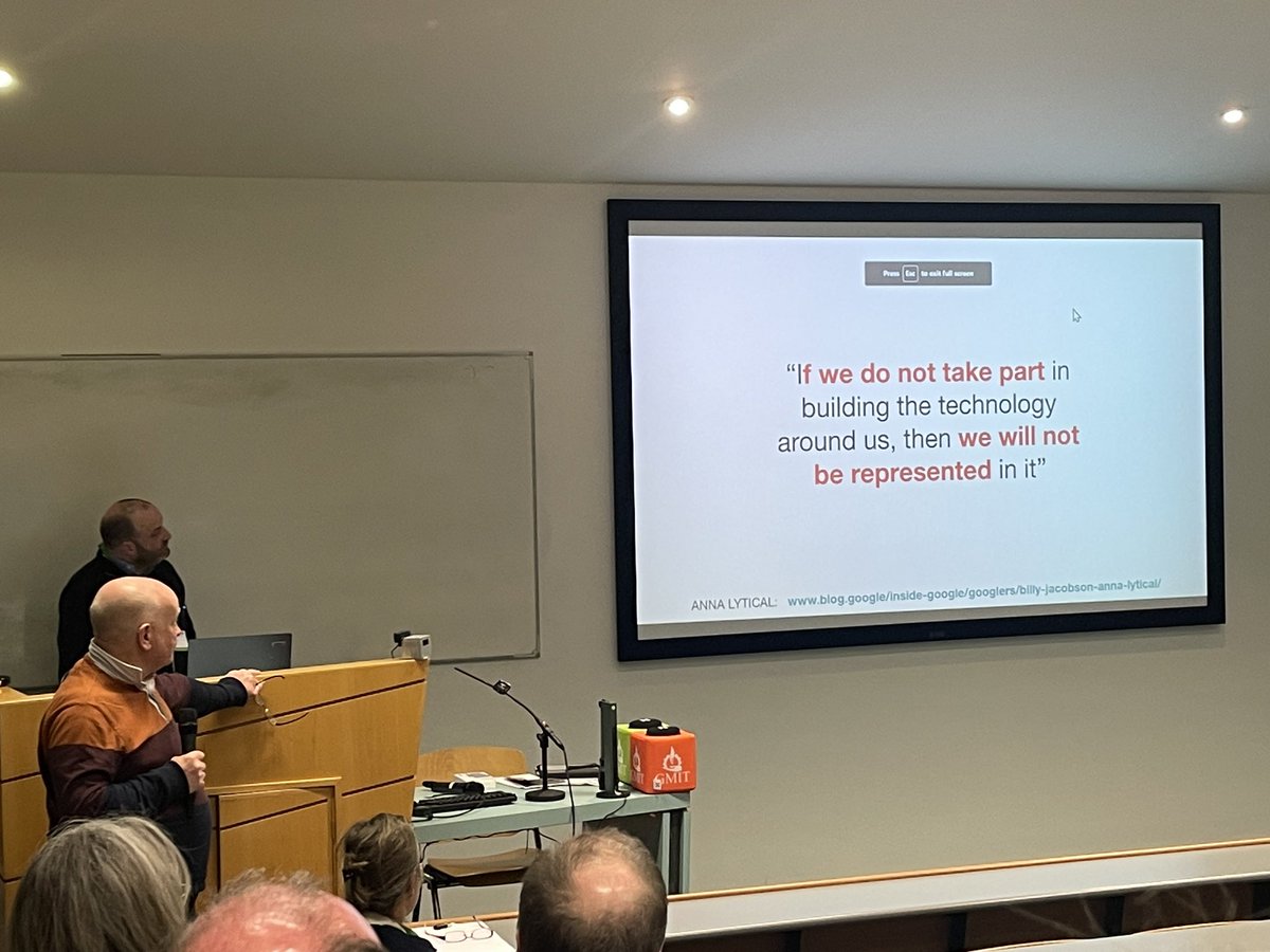 pamelaaobrien's tweet photo. If we do not take part in building the technology around us, then we will not be represented by it @richardmillwood #CESICon #cesi50 https://t.co/9Z5hlu7Tph