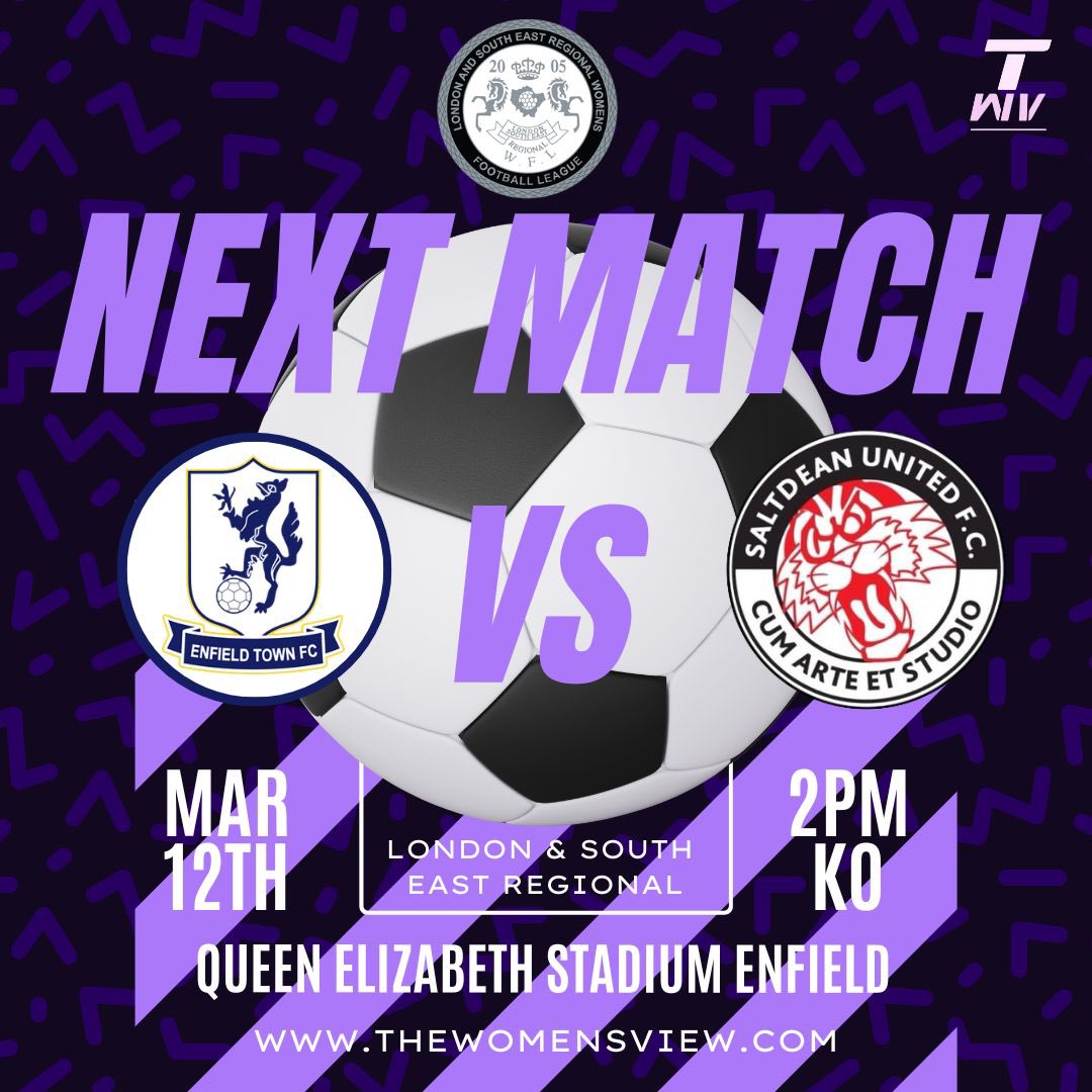 Tomorrow’s fixture <a href="/EnfieldTownLFC/">Enfield Town Ladies FC</a> against <a href="/SaltdeanWomenFC/">Saltdean United Women FC</a> 

Some action in the @LSEWomensFl premier division at 2pm KO.

📍QE Stadum, EN1 3PL

Who will grab the points? Stay tuned…

#LSERWFL #HerGameToo #ETLFC #thewomensview #saltdean #womenplayfootball  #grassroot