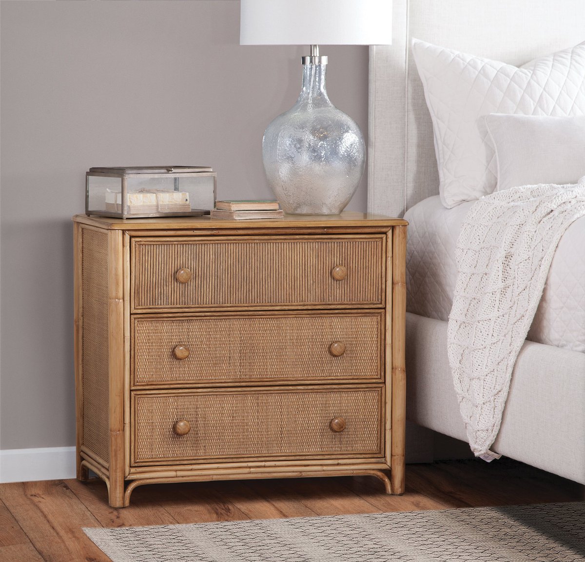 Our Summer Retreat rattan group is currently in stock on all skus! Order now in the finish of your choice and it will ship in a few weeks! Three Drawer Dresser shown here in Honey. 🎨 #rattan #rattanfurniture #wicker #wickerfurniture #furniture #bedroom #bedroominspo