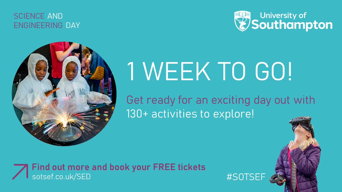 UoS Public Engagement (@uos_engagement) on Twitter photo π NEXT SATURDAY!
Have you booked your FREE TICKETS for Science and Engineering Day @uni_southampton?π§ͺππ¬πͺπ§ βοΈπ’π¦
ποΈ Saturday 18th March 2023
π Highfield and Boldrewood Innovation Campus
β° 10:30 - 16:30
β‘οΈ Visit sotsef.co.uk/SED
#SOTSEFπ #BSW23 #sciencefestival π NEXT SATURDAY!
Have you booked your FREE TICKETS for Science and Engineering Day @uni_southampton?π§ͺππ¬πͺπ§ βοΈπ’π¦
ποΈ Saturday 18th March 2023
π Highfield and Boldrewood Innovation Campus
β° 10:30 - 16:30
β‘οΈ Visit sotsef.co.uk/SED
#SOTSEFπ #BSW23 #sciencefestival