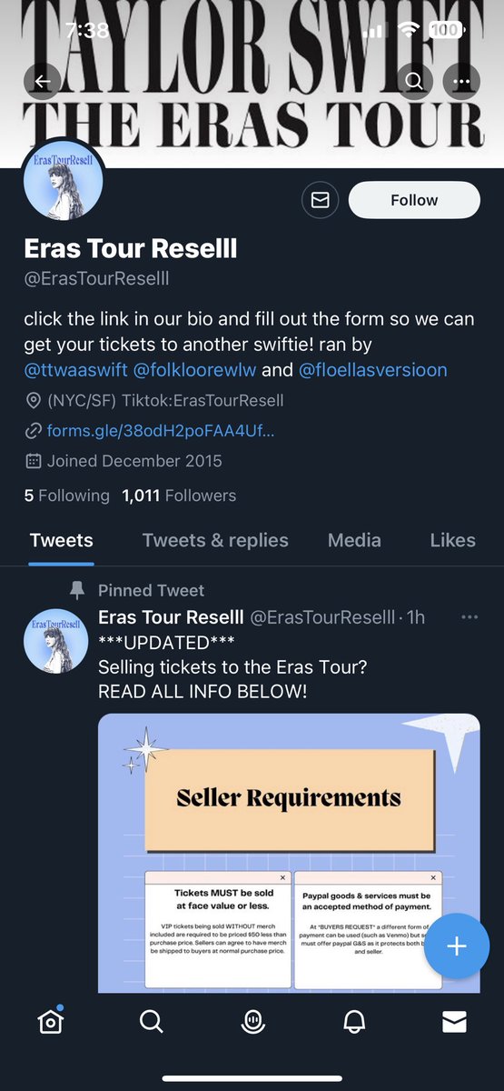 Eras Tour Resell (@erastourresell) on Twitter photo Good morning everyone! it has been brought to our attention that this account <a href="/ErasTourReselll/">Eras Tour Reselll</a> is pretending to be us as a way to scam people out of money. PLEASE block and report this account. Thank you!!!! 💌 Good morning everyone! it has been brought to our attention that this account <a href="/ErasTourReselll/">Eras Tour Reselll</a> is pretending to be us as a way to scam people out of money. PLEASE block and report this account. Thank you!!!! 💌