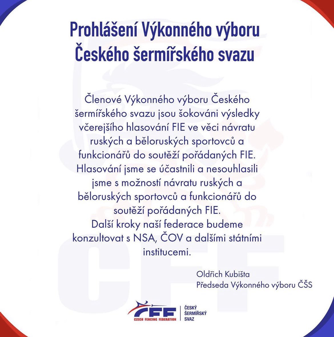 Klub šerm Ostrava nesouhlasí s hlasováním <a href="/FIE_fencing/">Fencing</a>