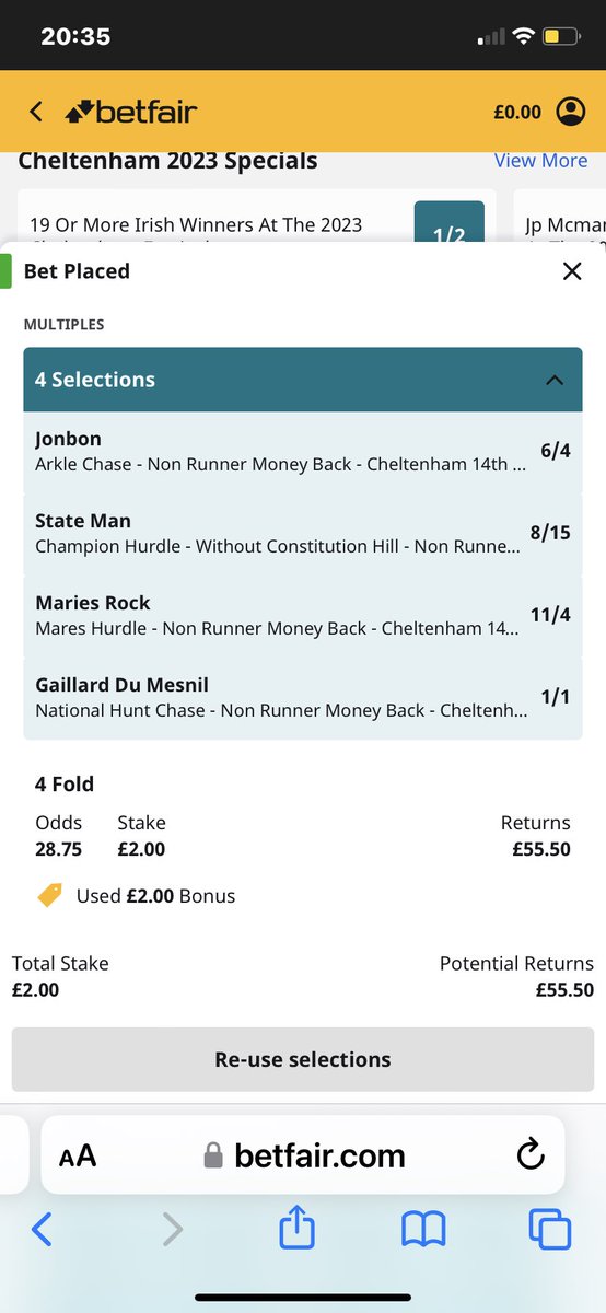 £2 feee bet for Tuesday