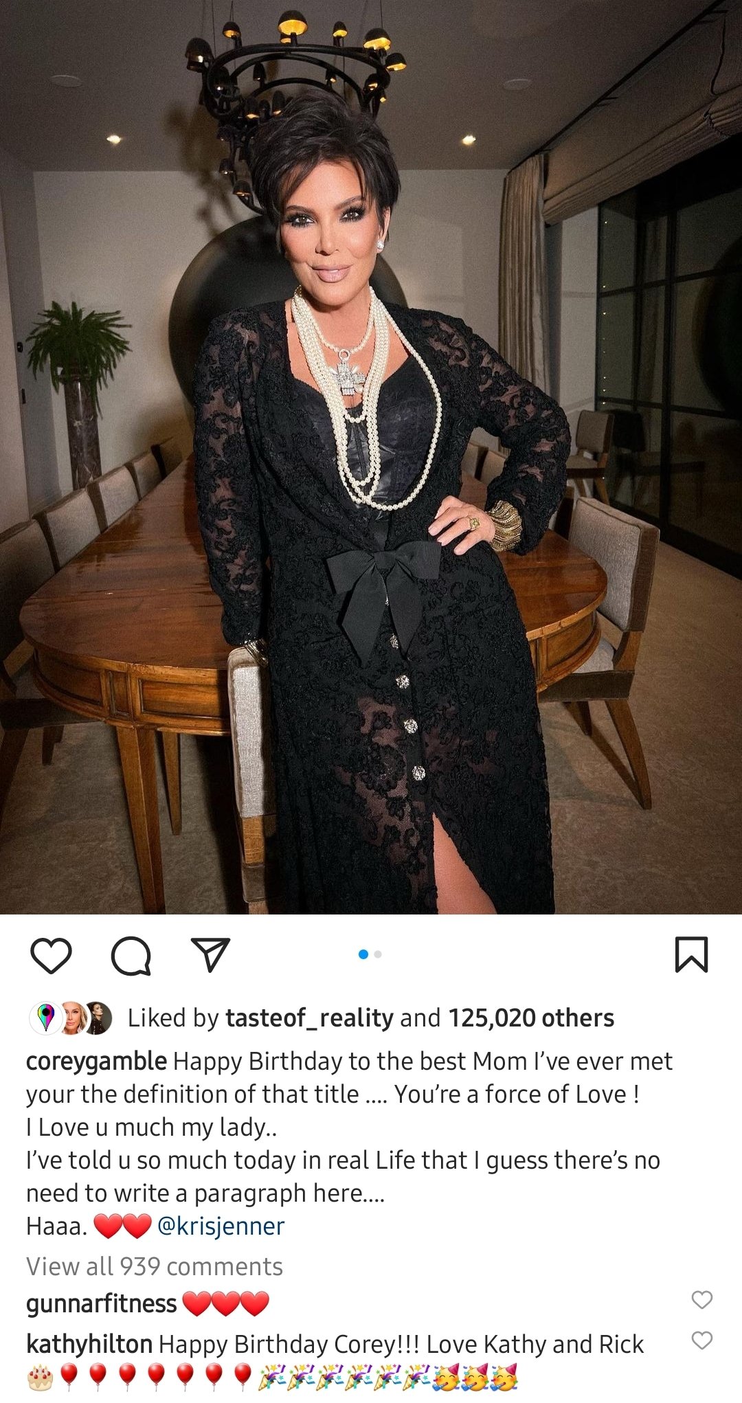 Never not thinking about Kathy Hilton wishing Corey Gamble happy birthday on a post clearly about Kris 