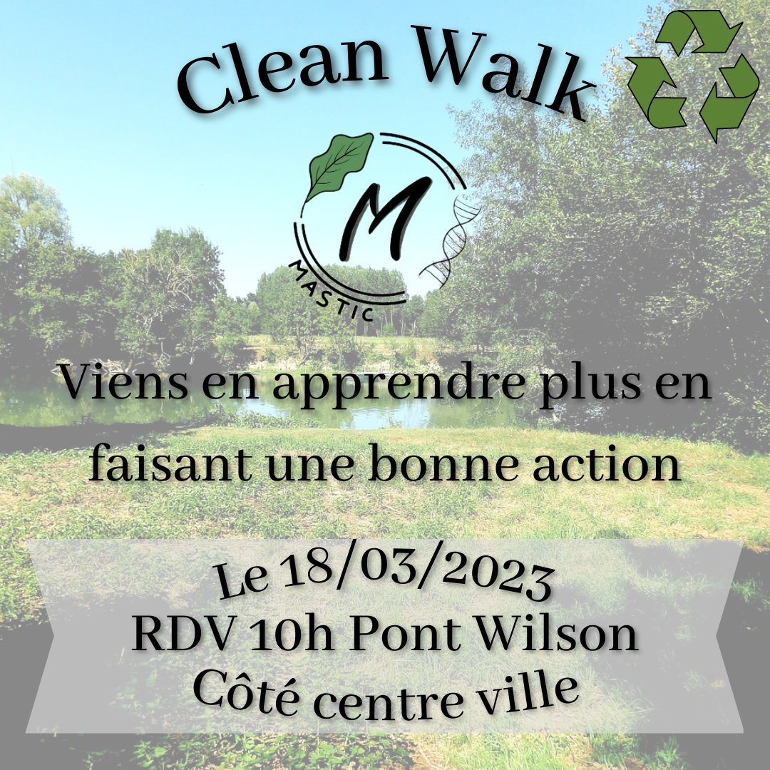 AssoMASTIC's tweet photo. Tu veux participer à une clean walk ? 🌳

Tu as rendez-vous le 18/03 au Pont Wilson côté centre-ville 📍

Pense à prendre des gants, une veste et de l'eau 💦

Ramène un truc à manger pour poursuivre ce moment 🍽️ https://t.co/Wk6E5QszuV